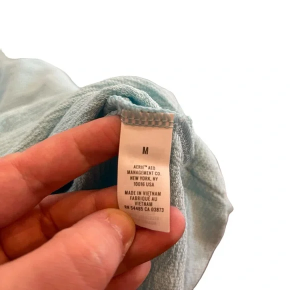 AERIE Medium Light Blue Textured Crew Neck Pullover Relaxed Oversized‎ Top - Picture 7 of 11